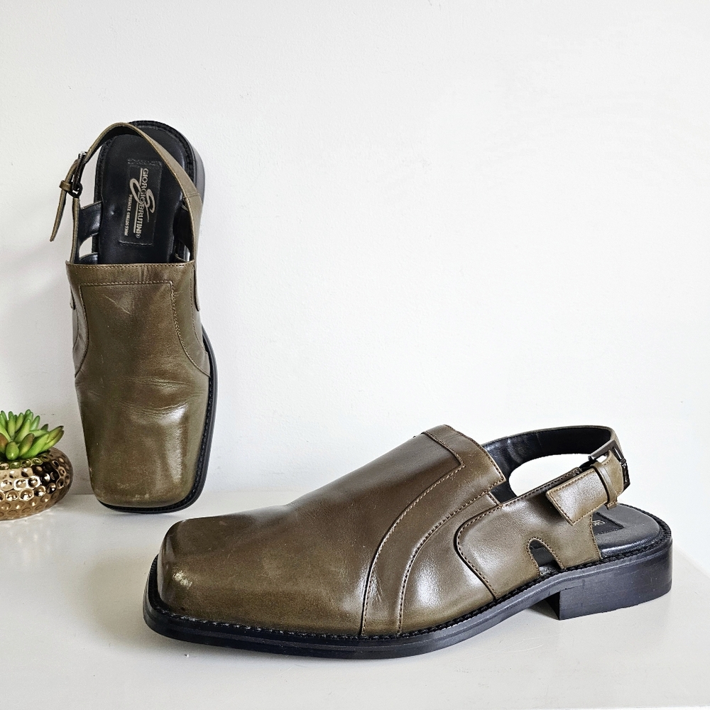 Vintage Chunky Giorgio Brutini Leather Slingback Shoes | Square Toe